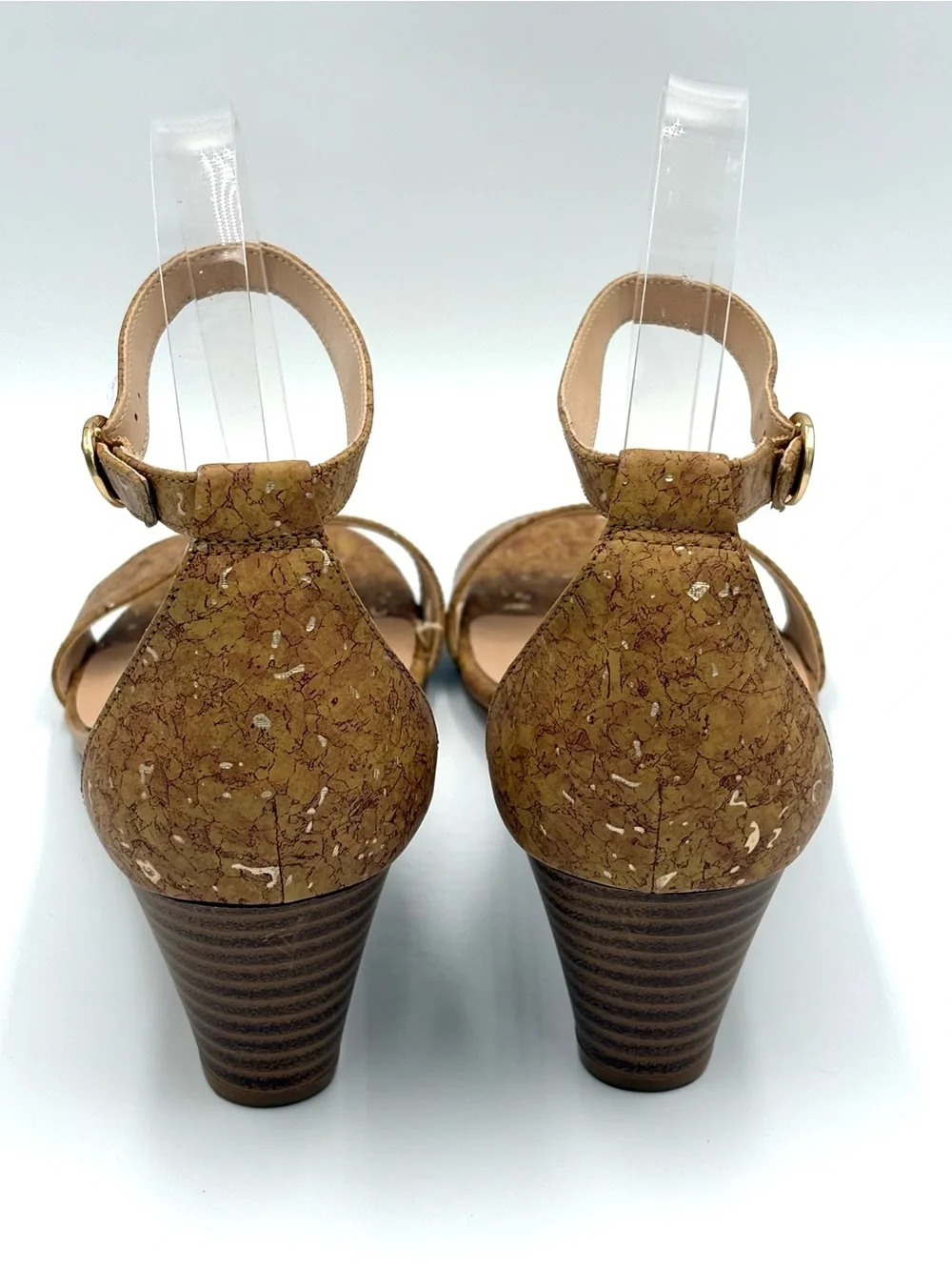 Ann Taylor Cork Gold Flecked Ankle Strap Warm Minimalist Wedge Sandals Size 7.5